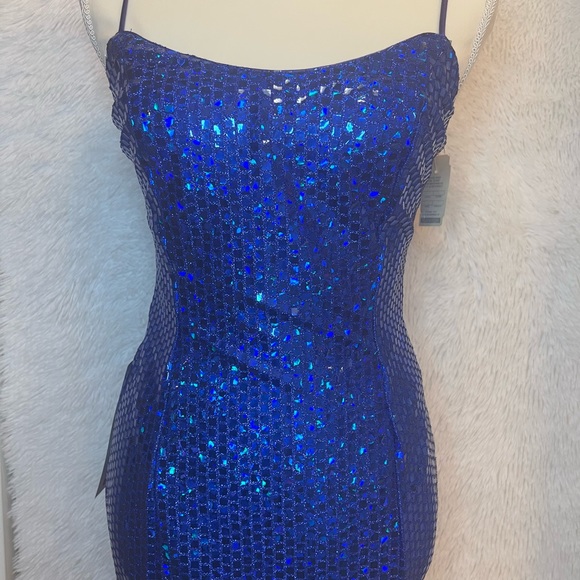 Vintage L.A. GLO 💙 NWT- Blue Sequin Mini Dress - Picture 3 of 13